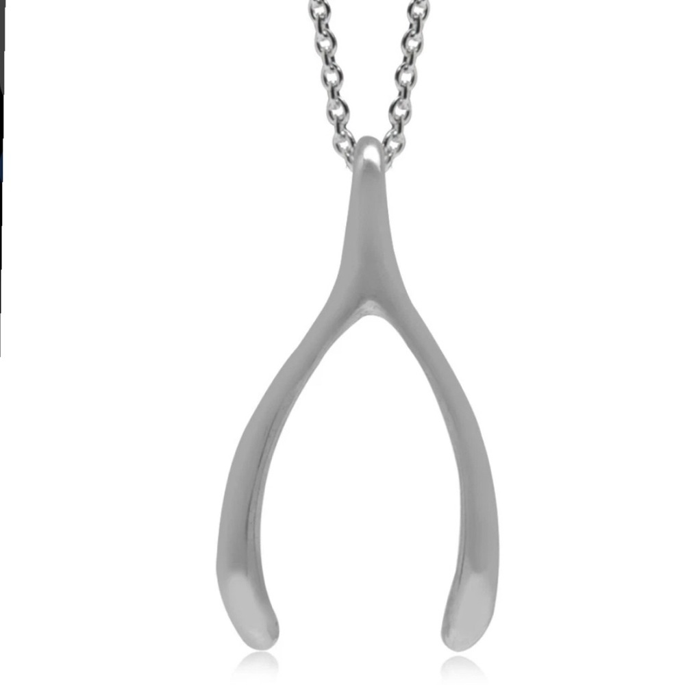 Sterling Silver 925 Wishbone Pendant Necklace 18” Length